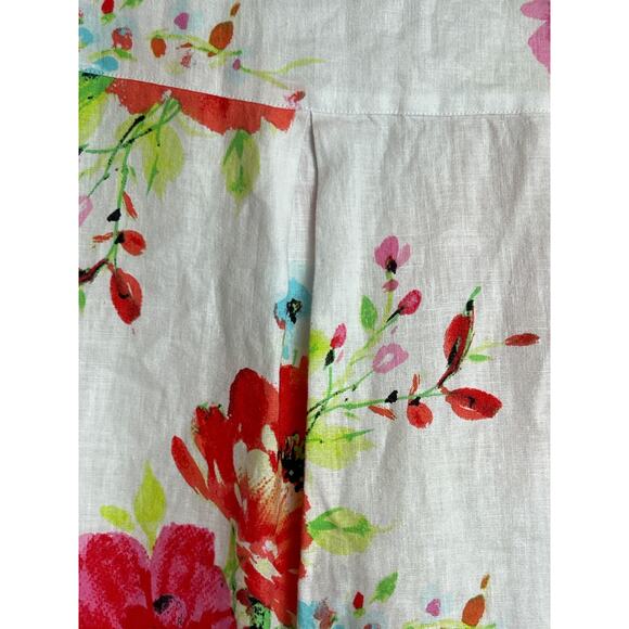 John Mark Womens plus 0X white linen floral tunic top blouse new roll cuff shirt - Picture 7 of 7